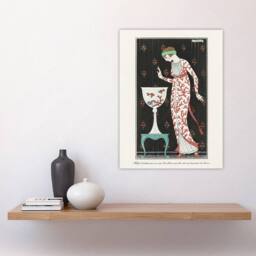 "Artery8 Coral Evening Dress Fashion Advert Barbier Wall Art Print Poster in White - Size: W12"" x H16""" - thumbnail 4