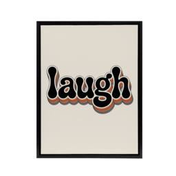 "Artery8 Laugh Vibrant Retro Rainbow Font Typography Framed Canvas Art Print in Beige - Size: W12"" x H16""" - thumbnail 1