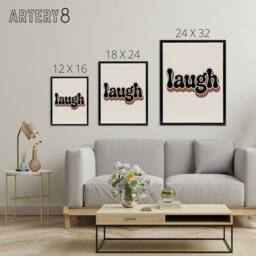 "Artery8 Laugh Vibrant Retro Rainbow Font Typography Framed Canvas Art Print in Beige - Size: W12"" x H16""" - thumbnail 4