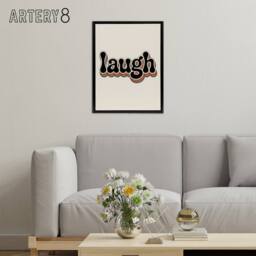 "Artery8 Laugh Vibrant Retro Rainbow Font Typography Framed Canvas Art Print in Beige - Size: W12"" x H16""" - thumbnail 3