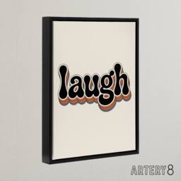 "Artery8 Laugh Vibrant Retro Rainbow Font Typography Framed Canvas Art Print in Beige - Size: W12"" x H16""" - thumbnail 2