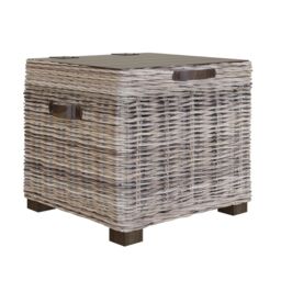 FWStyle Kubu Rattan Lift Up Greywash Pine Storage Side Table Assembled in Brown - thumbnail 3