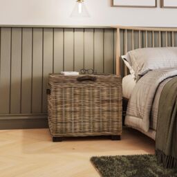 FWStyle Kubu Rattan Lift Up Greywash Pine Storage Side Table Assembled in Brown - thumbnail 2