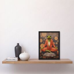 Artery8 Wall Art Print The Enlightened Frog Meditation Yogi Conceptual Artwork Green Coral Pink Yoga Mindfulness Artwork Framed A4 in Black - thumbnail 2