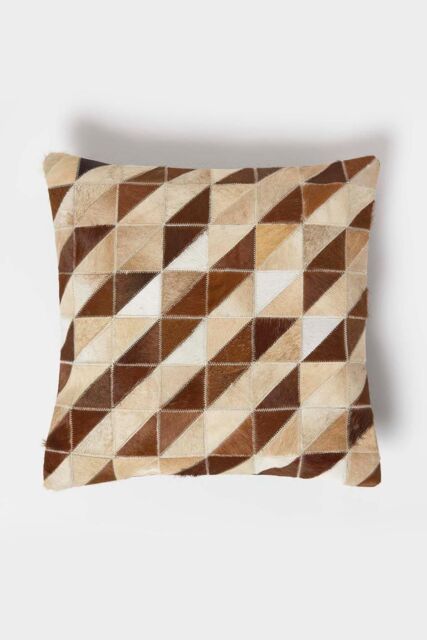 Homescapes Diamond Check Leather Cushion 45 x 45 cm in Brown - Size: 45 cm x 45 cm - image 1