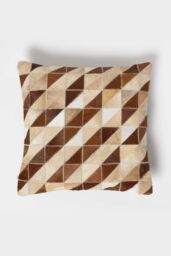 Homescapes Diamond Check Leather Cushion 45 x 45 cm in Brown - Size: 45 cm x 45 cm