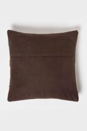 Homescapes Diamond Check Leather Cushion 45 x 45 cm in Brown - Size: 45 cm x 45 cm - thumbnail 3