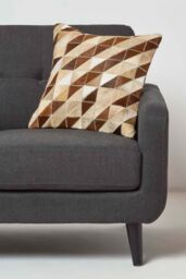 Homescapes Diamond Check Leather Cushion 45 x 45 cm in Brown - Size: 45 cm x 45 cm - thumbnail 2