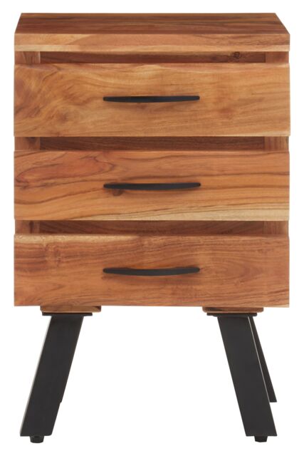 Orsina Three‑Drawer Acacia Side Table, Natural Solid Acacia Wood with Industrial Black Iron Legs, End Table - image 1