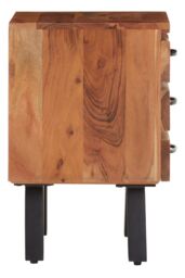 Orsina Three‑Drawer Acacia Side Table, Natural Solid Acacia Wood with Industrial Black Iron Legs, End Table - thumbnail 3