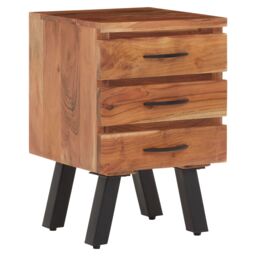 Orsina Three‑Drawer Acacia Side Table, Natural Solid Acacia Wood with Industrial Black Iron Legs, End Table - thumbnail 5