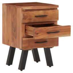 Orsina Three‑Drawer Acacia Side Table, Natural Solid Acacia Wood with Industrial Black Iron Legs, End Table - thumbnail 4