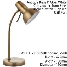 Loops 2 PACK - Adjustable Neck USB Desk Lamp Satin Nickel Metal Shade Table Work Light in Metallics - thumbnail 3