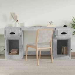 Berkfield Home Desk with Cabinet Concrete Grey Engineered Wood - thumbnail 3