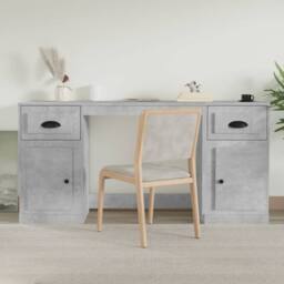 Berkfield Home Desk with Cabinet Concrete Grey Engineered Wood - thumbnail 2