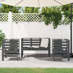 Berkfield Home Beautiful 3 Piece Garden Lounge Set Grey Solid Wood Pine