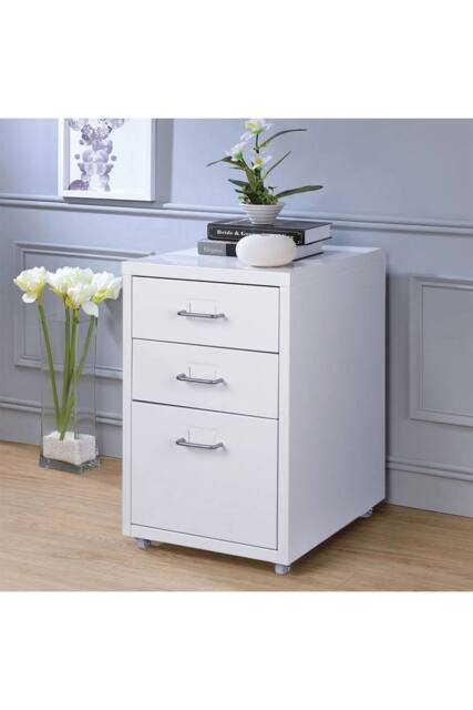 Living and Home Metal File Cabinet Office Organizer with Wheels in White - image 1