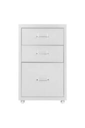 Living and Home Metal File Cabinet Office Organizer with Wheels in White - thumbnail 3