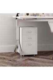 Living and Home Metal File Cabinet Office Organizer with Wheels in White - thumbnail 6