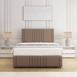 "BSSPOKE Hazel Divan Bed Plush Velvet 24"" Headboard & No Mattress No Drawers in Taupe - Size: Small Double" - thumbnail 2