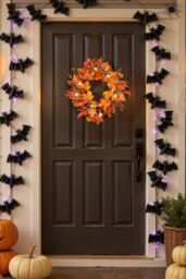 Living and Home 45cm Autumn Maple Leaf Berry Rattan Wreath with 2m LED Lights Fall Home Decoration in Orange - thumbnail 1