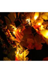 Living and Home 45cm Autumn Maple Leaf Berry Rattan Wreath with 2m LED Lights Fall Home Decoration in Orange - thumbnail 5
