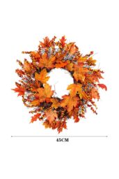 Living and Home 45cm Autumn Maple Leaf Berry Rattan Wreath with 2m LED Lights Fall Home Decoration in Orange - thumbnail 8