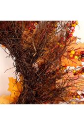 Living and Home 45cm Autumn Maple Leaf Berry Rattan Wreath with 2m LED Lights Fall Home Decoration in Orange - thumbnail 7