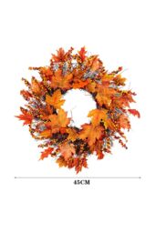 Living and Home 45cm Autumn Maple Leaf Berry Rattan Wreath with 2m LED Lights Fall Home Decoration in Orange - thumbnail 3