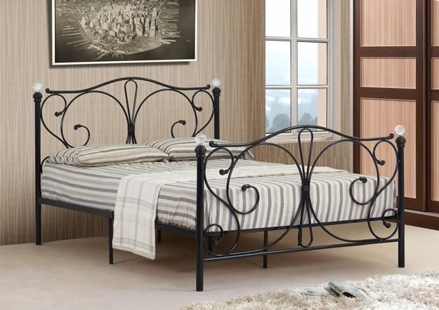 Comfy Living Ltd Metal Crystal Finial Bed Frame in Black - Size: Double - image 1
