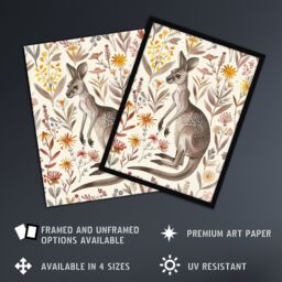 "Artery8 Cute Kangaroo with Wildflowers Bright Folk Art Framed Wall Art - Size: W12"" x H16""" - thumbnail 2