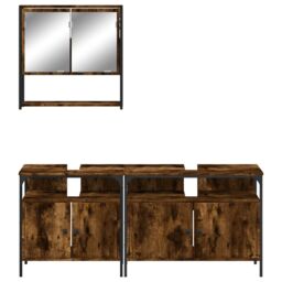 Berkfield Home 3 Piece Bathroom Furniture Set Smoked Oak Engineered Wood in Brown - thumbnail 5