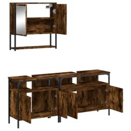Berkfield Home 3 Piece Bathroom Furniture Set Smoked Oak Engineered Wood in Brown - thumbnail 6