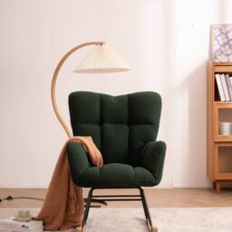 Direct Wicker Modern Teddy Fabric Tufted Upholstered Rocking Chair Padded Seat in Dark Green - Size: 1 Pack - thumbnail 7