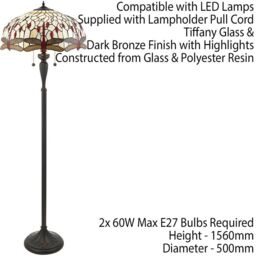 Loops 1.5m Tiffany Twin Floor Lamp Dark Bronze & Dragonfly Stained Glass Shade i00012 in Clear - thumbnail 2