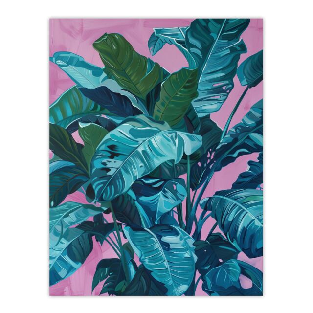 "Artery8 Tropical Plant Lover Pink Teal Blue Painting Wall Art Print - Size: W12"" x H16""" - image 1