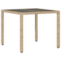 Berkfield Home Garden Table with Glass Top Beige 90x90x75 cm Poly Rattan - Size: 90 x 90 x 75 cm - thumbnail 6
