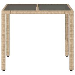 Berkfield Home Garden Table with Glass Top Beige 90x90x75 cm Poly Rattan - Size: 90 x 90 x 75 cm - thumbnail 4