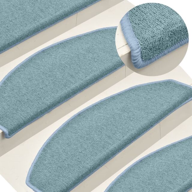 Berkfield Home Carpet Stair Treads 15 pcs Blue 65x24x4 cm - Size: Medium - image 1