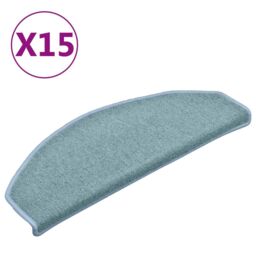 Berkfield Home Carpet Stair Treads 15 pcs Blue 65x24x4 cm - Size: Medium - thumbnail 2