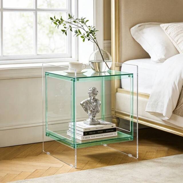 VOGREX Clear Acrylic End Table Bedside Nightstand Shelf Lucite in Green - image 1