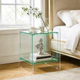 VOGREX Clear Acrylic End Table Bedside Nightstand Shelf Lucite in Green - thumbnail 1