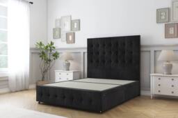 "Sloomy Berlin Naples Divan Bed Base 2 Drawers Left Side With 26"" Strutted Headboard & 12"" Matching Footboard in Black - Size: Double" - thumbnail 1