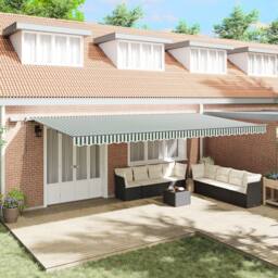 Berkfield Home Manual Retractable Awning with LED Green & White 600x300 cm