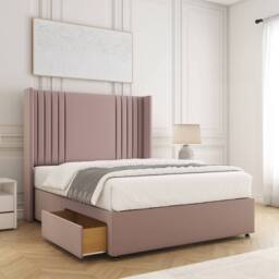"BSSPOKE Cheshire Divan Bed Plush 54"" Headboard 2 Drawers Footend & Mattress in Pink - Size: Small Double" - thumbnail 1