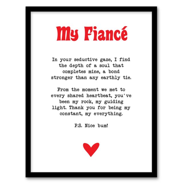 "Artery8 Love Poem My Everything Fiancé Romantic Poetry Framed Art Print in White - Size: W12"" x H16""" - image 1