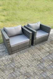 Fimous 2 PC Outdoor Rattan Single Sofa Chair Garden Furniture in Dark Grey - thumbnail 1