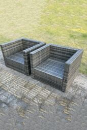 Fimous 2 PC Outdoor Rattan Single Sofa Chair Garden Furniture in Dark Grey - thumbnail 4