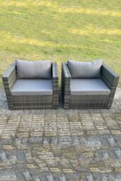 Fimous 2 PC Outdoor Rattan Single Sofa Chair Garden Furniture in Dark Grey - thumbnail 2
