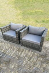 Fimous 2 PC Outdoor Rattan Single Sofa Chair Garden Furniture in Dark Grey - thumbnail 3